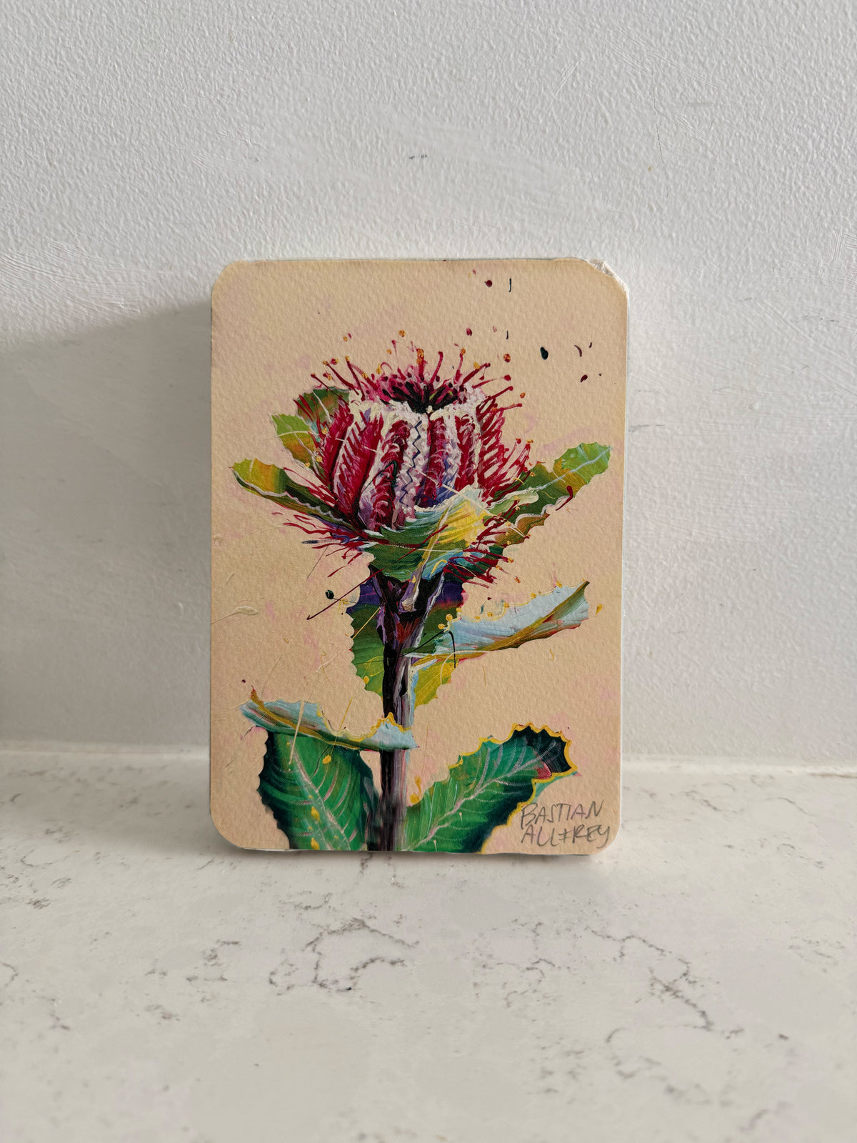 Scarlet Banksia - Hand Embellished Tile