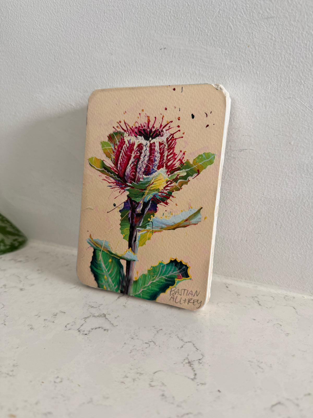 Scarlet Banksia - Hand Embellished Tile