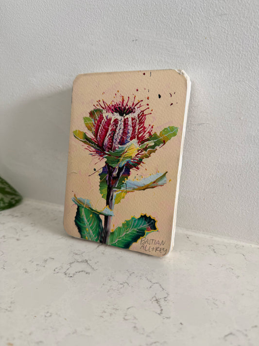 Scarlet Banksia - Hand Embellished Tile